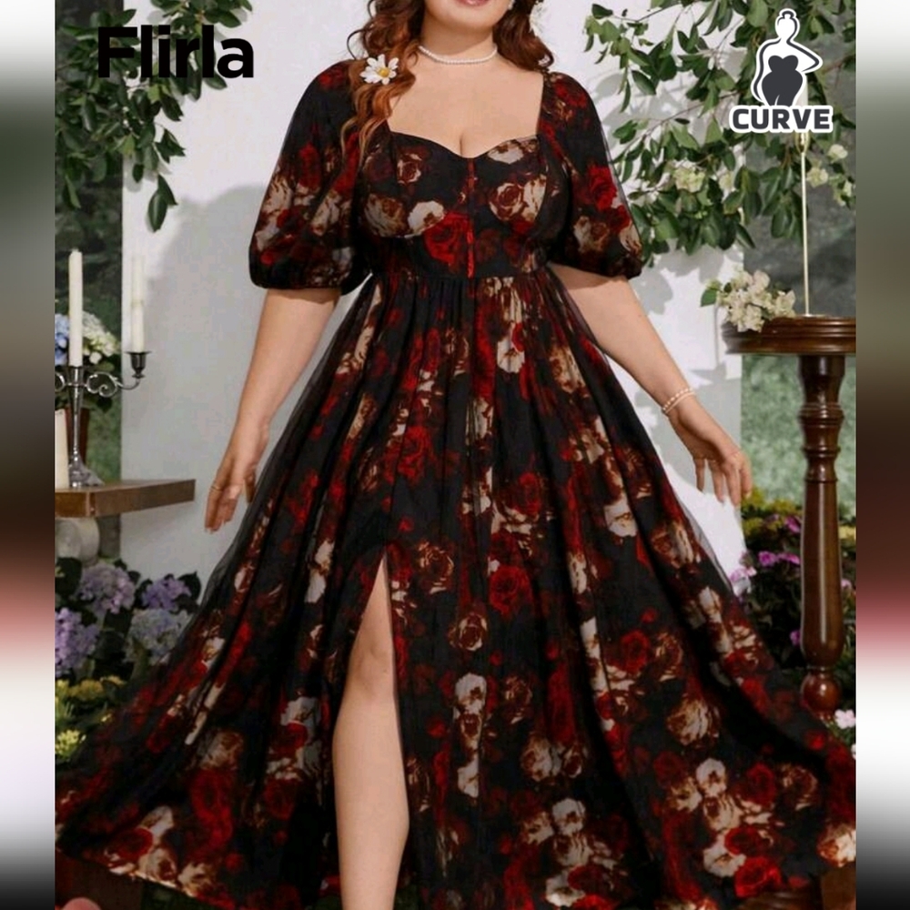 SHEIN Black and Red Floral Maxi Dress